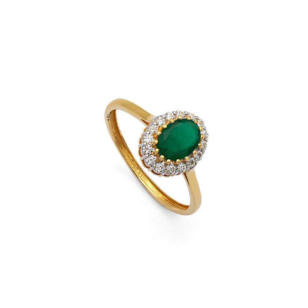 Regal Green Solitaire Gold Ring