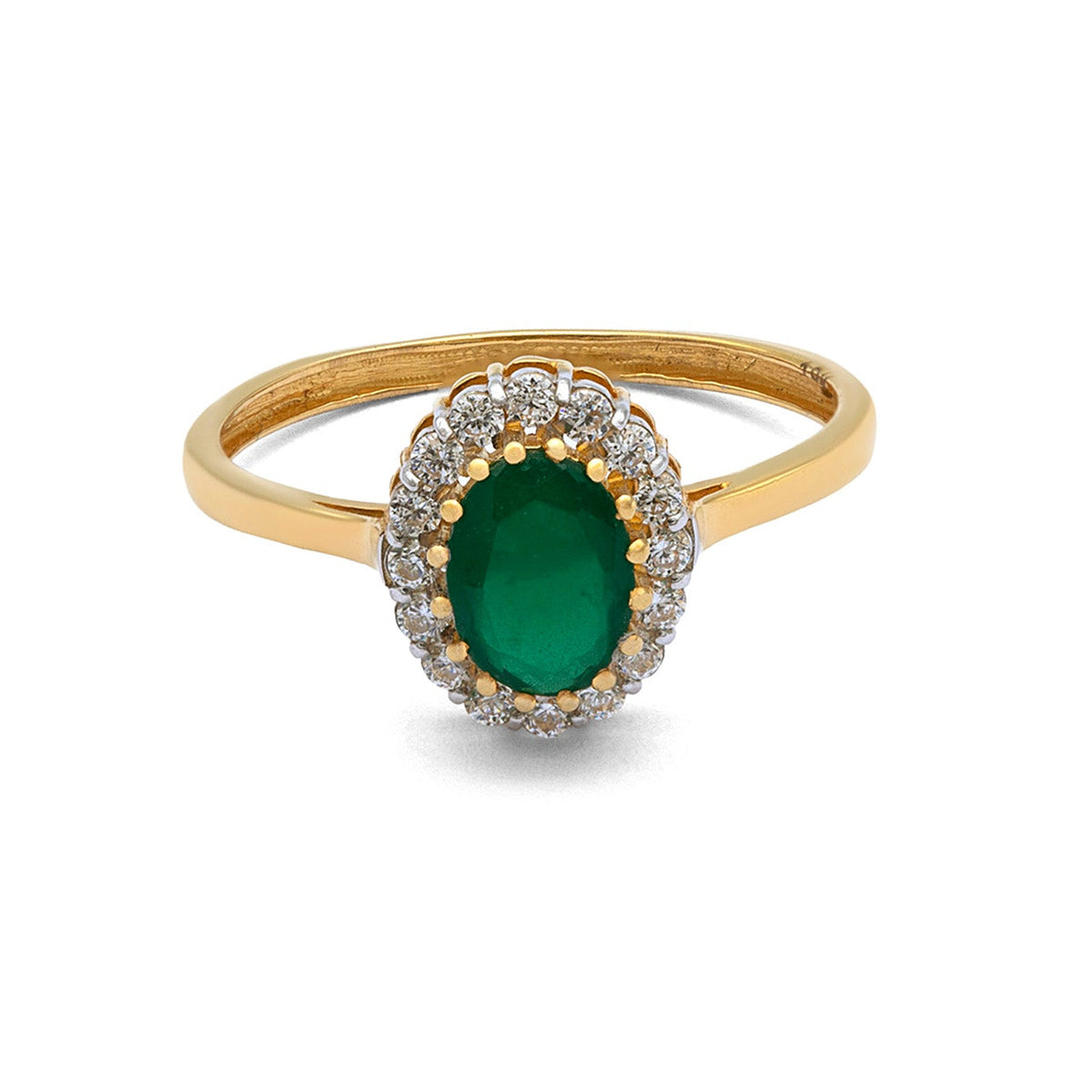 Regal Green Solitaire Gold Ring