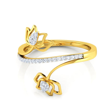 Gold Diamond Lotus Blossom Ring