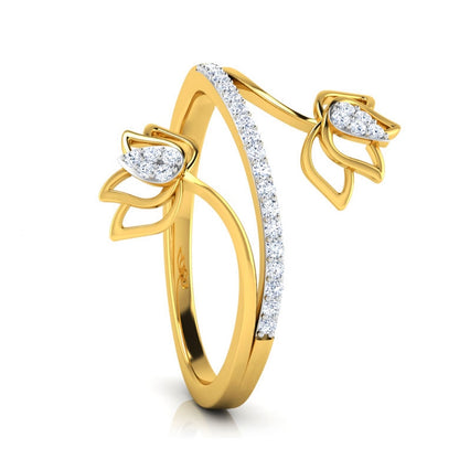 Gold Diamond Lotus Blossom Ring